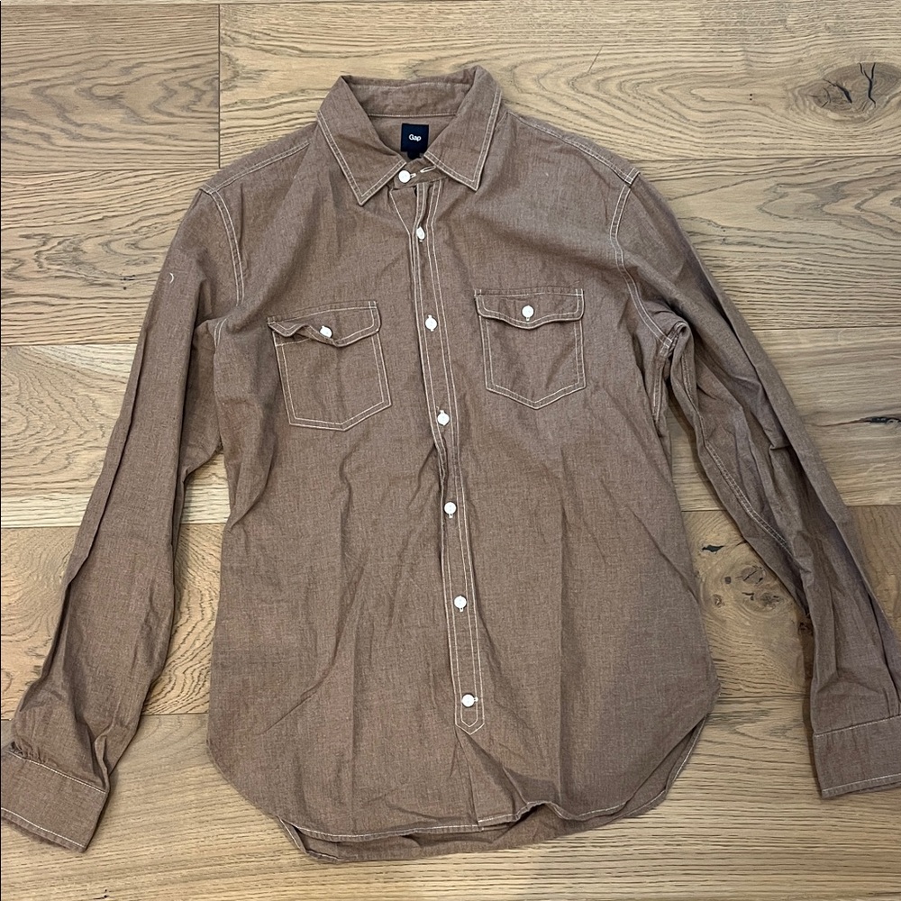Gap Men's Heather Brown Button-Up Shirt
